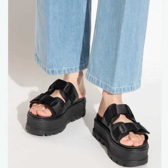 UGG “Clem” black double strap chunky platform dad sandals — Size